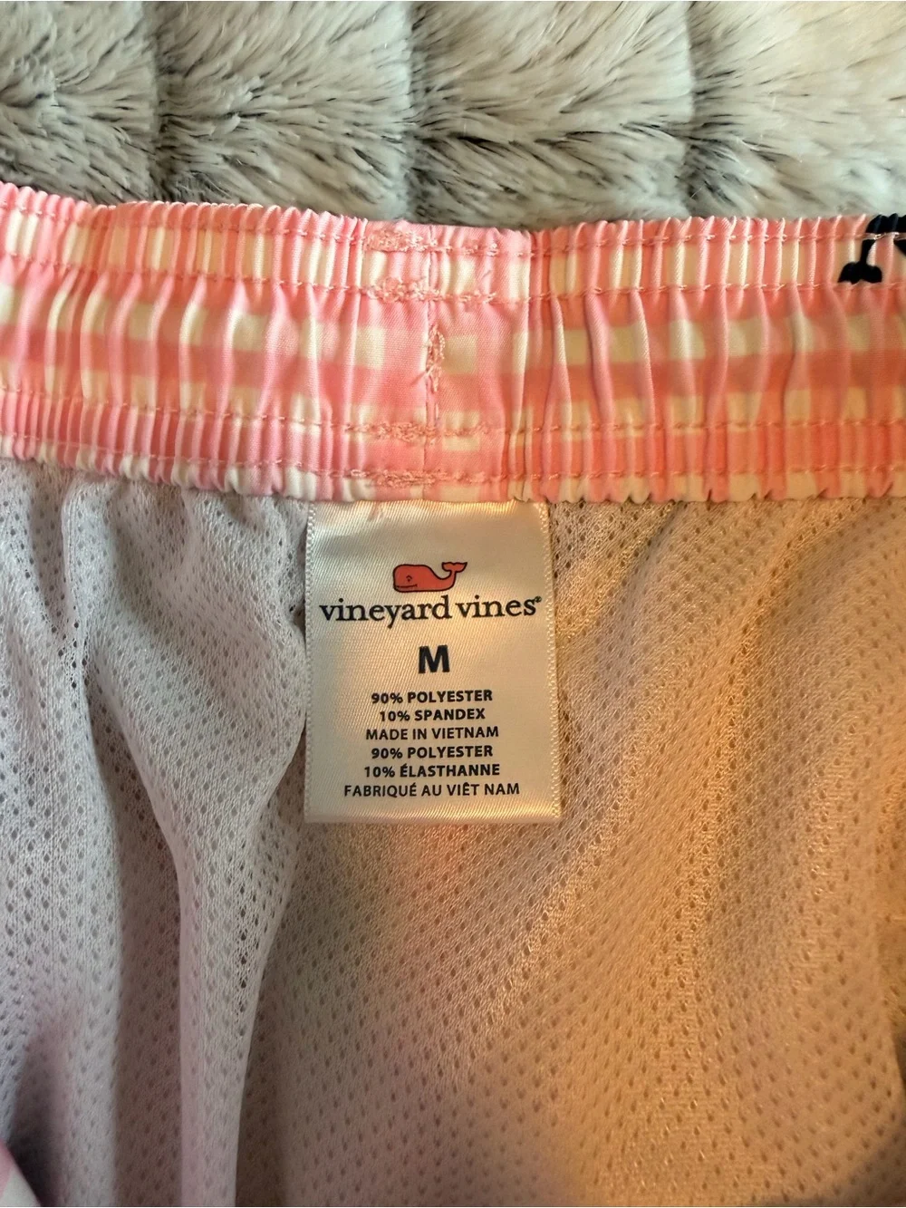 Vineyard Vines Men’s Pink Gingham Whale Swim Shorts MEDIUM NWOT